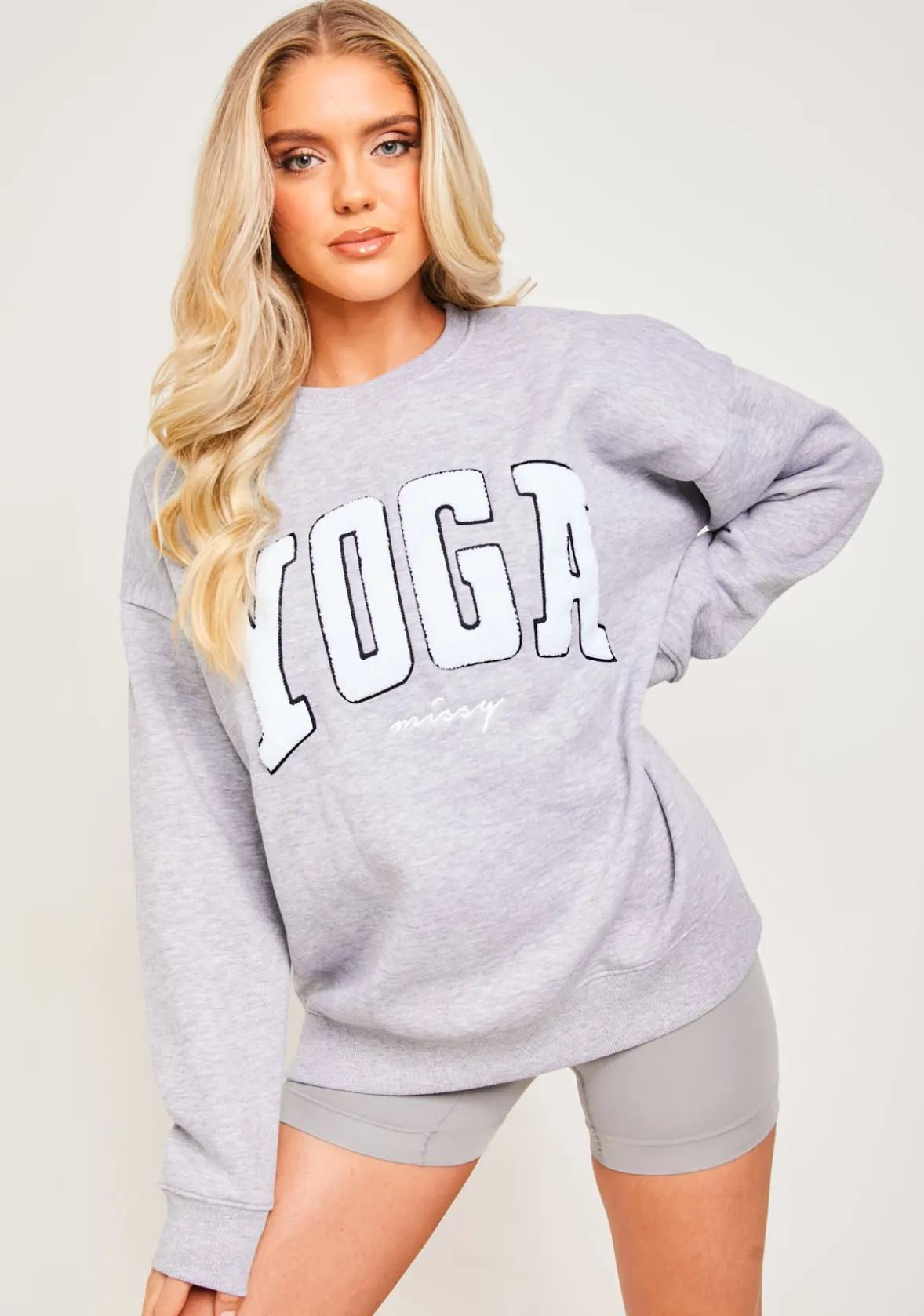 Bonnie Light Grey Marl Borg Oversized Yoga Sweatshirt