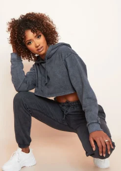 Brianne Charcoal Washed Cropped Hoodie