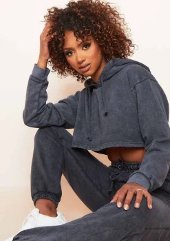 Brianne Charcoal Washed Cropped Hoodie