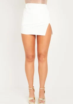 Brittany White Mini Skirt With Split