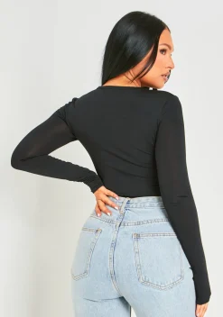 Bronte Black Cut Out Asymmetric Long Sleeve Bodysuit