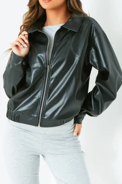 Bronte Black Faux Leather Bomber Jacket