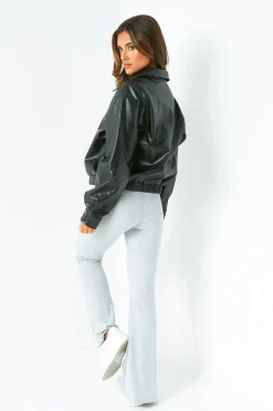 Bronte Black Faux Leather Bomber Jacket