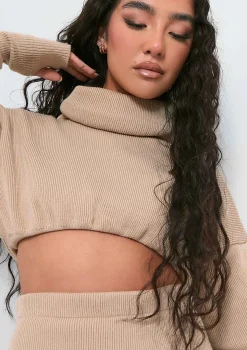 Brylee Beige Cropped Knitted Jumper Co-ord