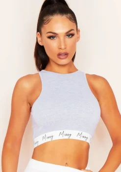 Brynn Grey Missy Branded Racer Crop Top