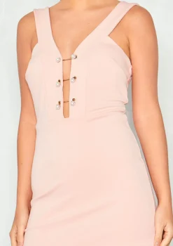 Caressa Pink Plunge Pearl Bar Bodycon Dress