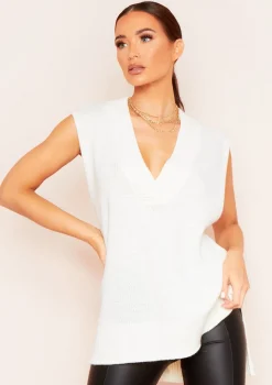 Cassey White Knitted Vest Top