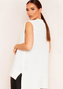 Cassey White Knitted Vest Top