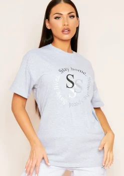 Cayley Grey "Stay Home. Stop The Spread. Save Lives" Slogan Oversized T-Shirt