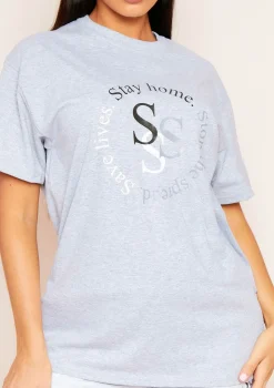 Cayley Grey "Stay Home. Stop The Spread. Save Lives" Slogan Oversized T-Shirt