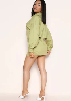 Cecilia Sage Green Pocket Front Back Detail Shirt Dress