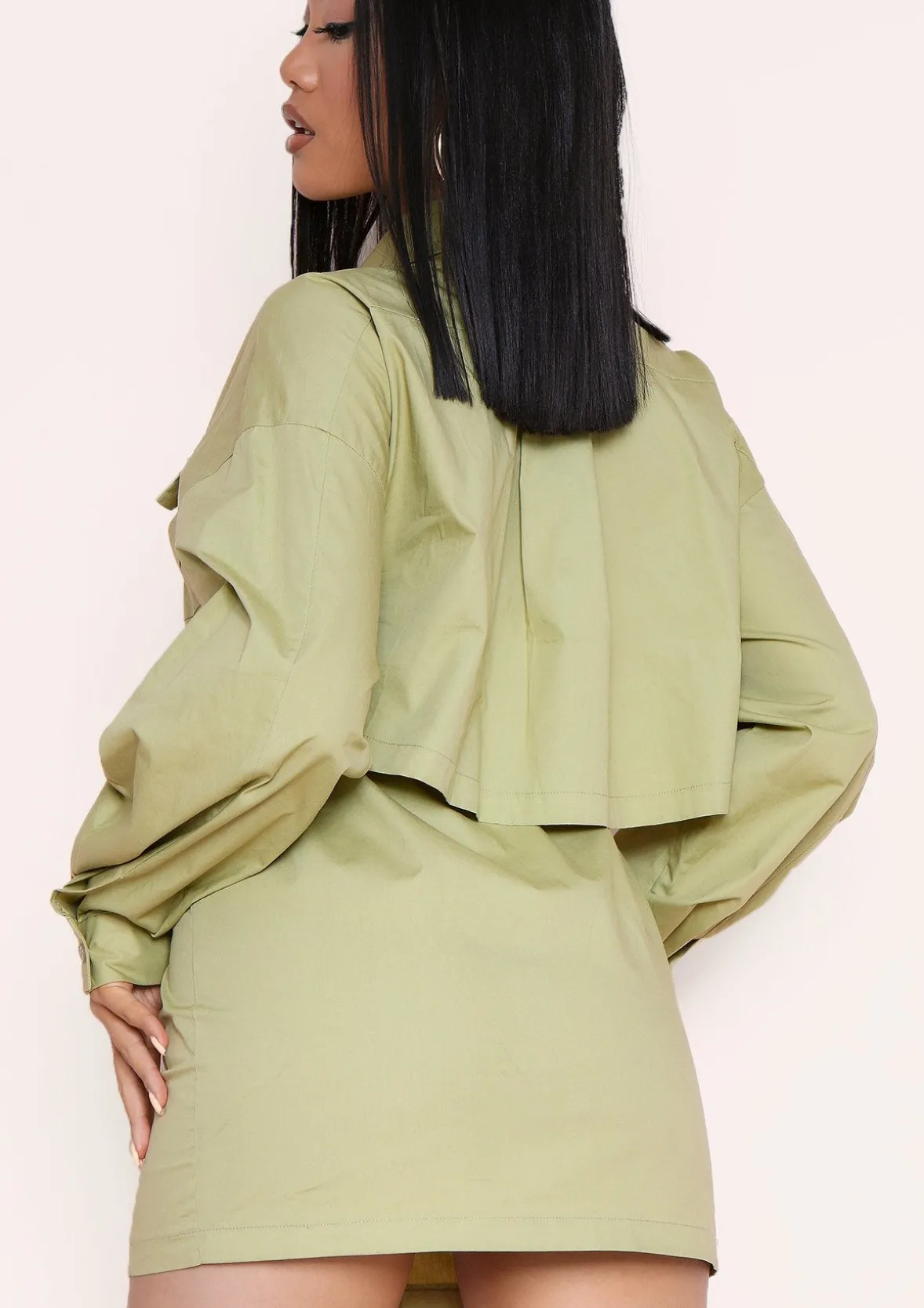 Cecilia Sage Green Pocket Front Back Detail Shirt Dress