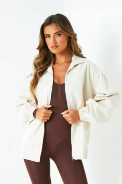 Celly Cream Oversized Cotton Bomber Jacket