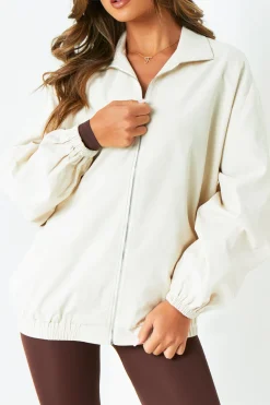 Celly Cream Oversized Cotton Bomber Jacket