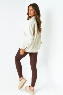 Celly Cream Oversized Cotton Bomber Jacket
