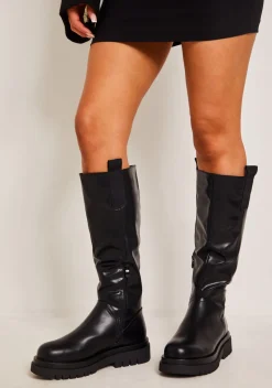 Chanda Black Knee High Chunky Boots