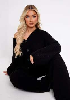 Chantelle Black Chunky Knit Cardigan & Trouser Co-Ord Set