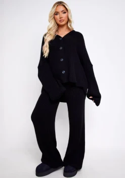 Chantelle Black Chunky Knit Cardigan & Trouser Co-Ord Set