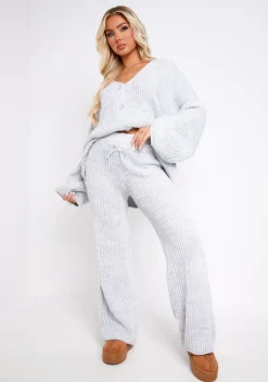 Chantelle Grey Chunky Knit Cardigan & Trouser Co-Ord Set