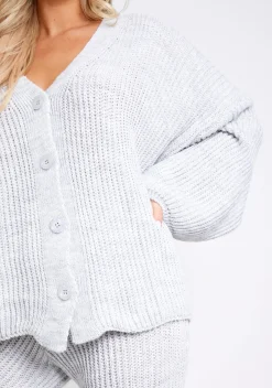 Chantelle Grey Chunky Knit Cardigan & Trouser Co-Ord Set