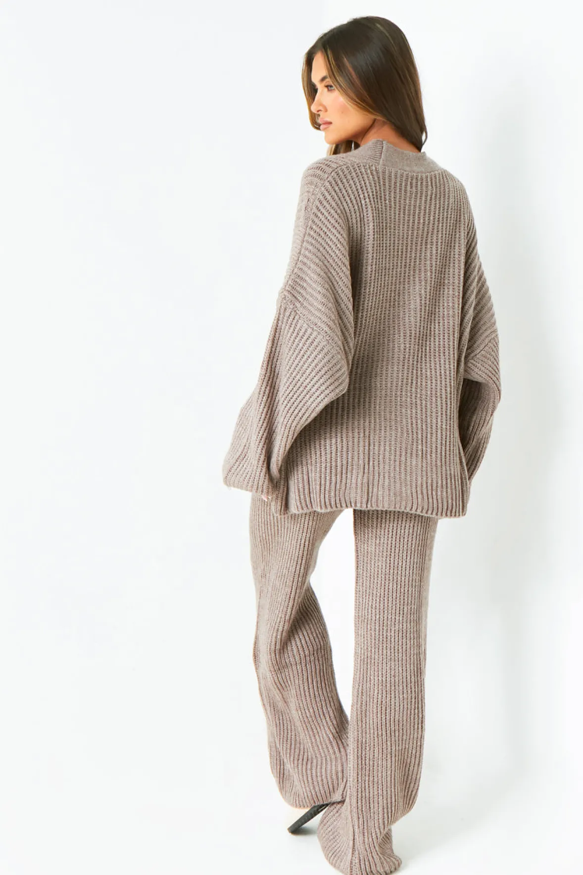 Chantelle Mocha Chunky Knit Cardigan & Trouser Co-Ord Set