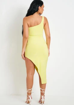 Chantria Lime Double Layer Slinky Cut Out One Shoulder Midi Dress