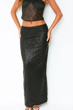 Charlee Black Sequin Maxi Skirt
