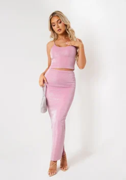 Charlie Pink Metallic Glitter Maxi Skirt