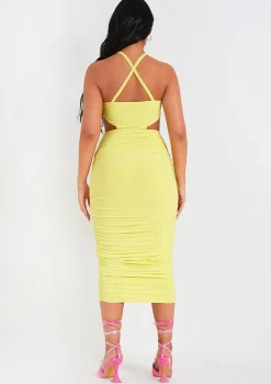 Chaya Lime Slinky Cut Out Halter Neck Midi Dress