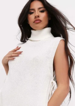 Cheryl Cream Knitted Roll Neck Tie Side Vest