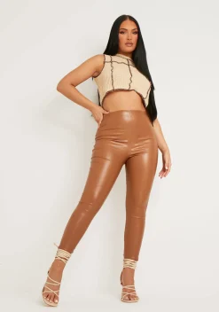 Chloe Camel Croc Print High Waisted Vegan Leather Leggings