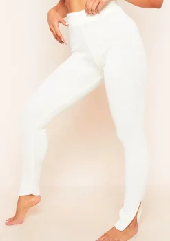 Christie Cream Ribbed Knit Side Split Leggings