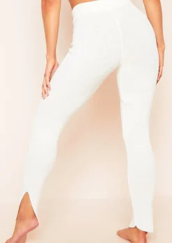 Christie Cream Ribbed Knit Side Split Leggings