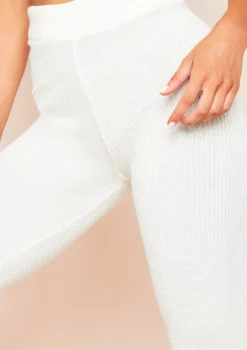 Christie Cream Ribbed Knit Side Split Leggings