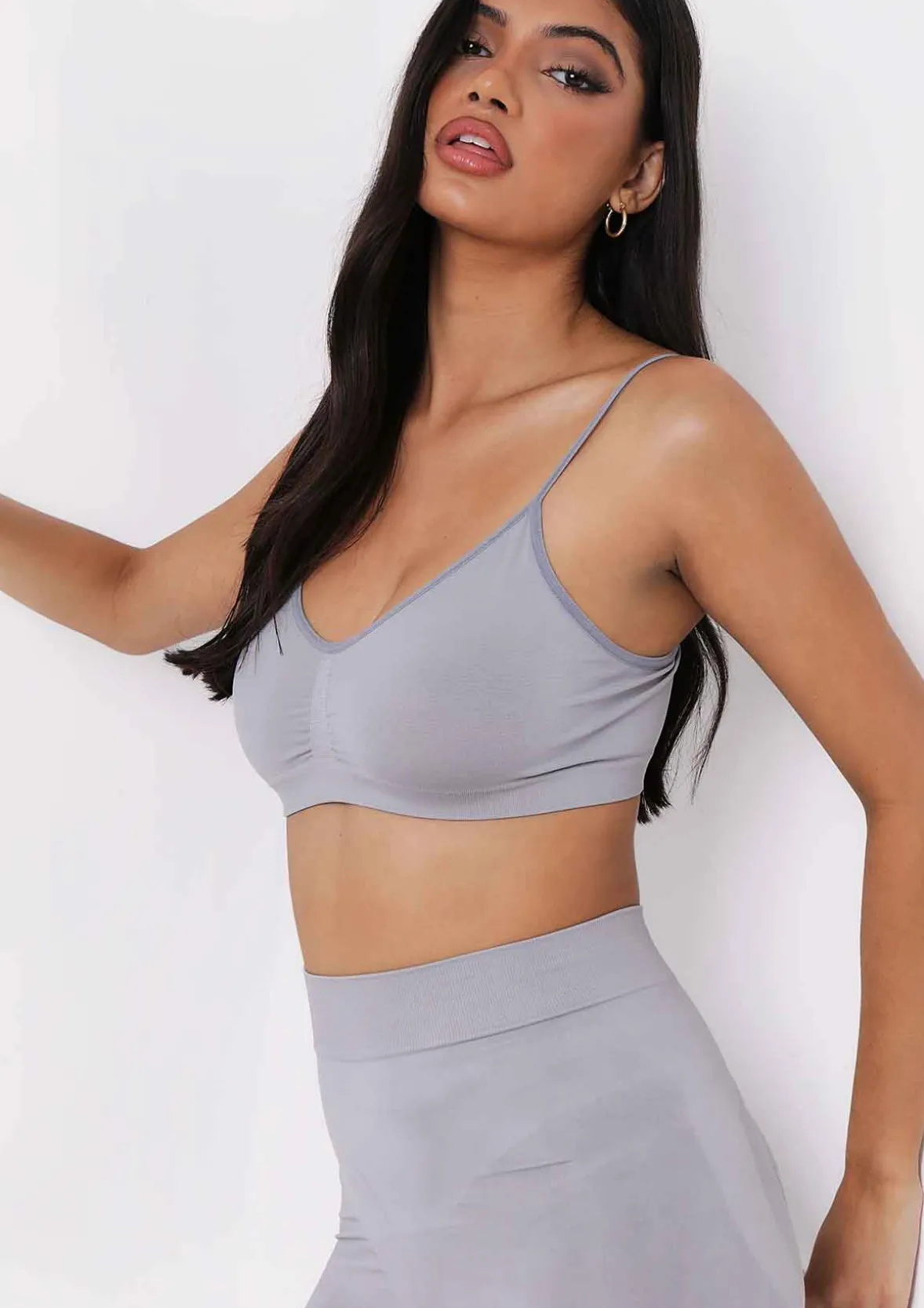 Ciara Grey Seamless Strappy Bralet Crop Top