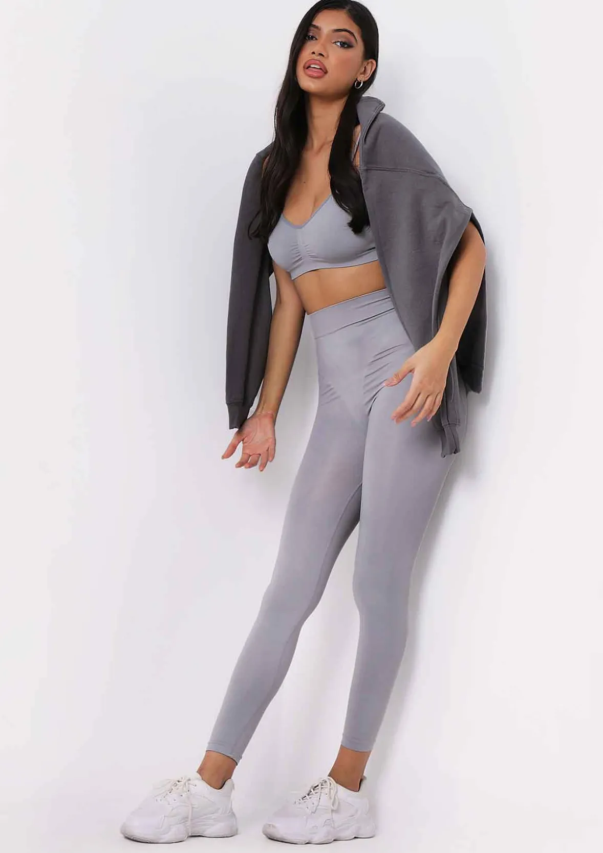 Ciara Grey Seamless Strappy Bralet Crop Top