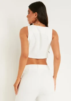 Ciara White Tailored Crop Waistcoat