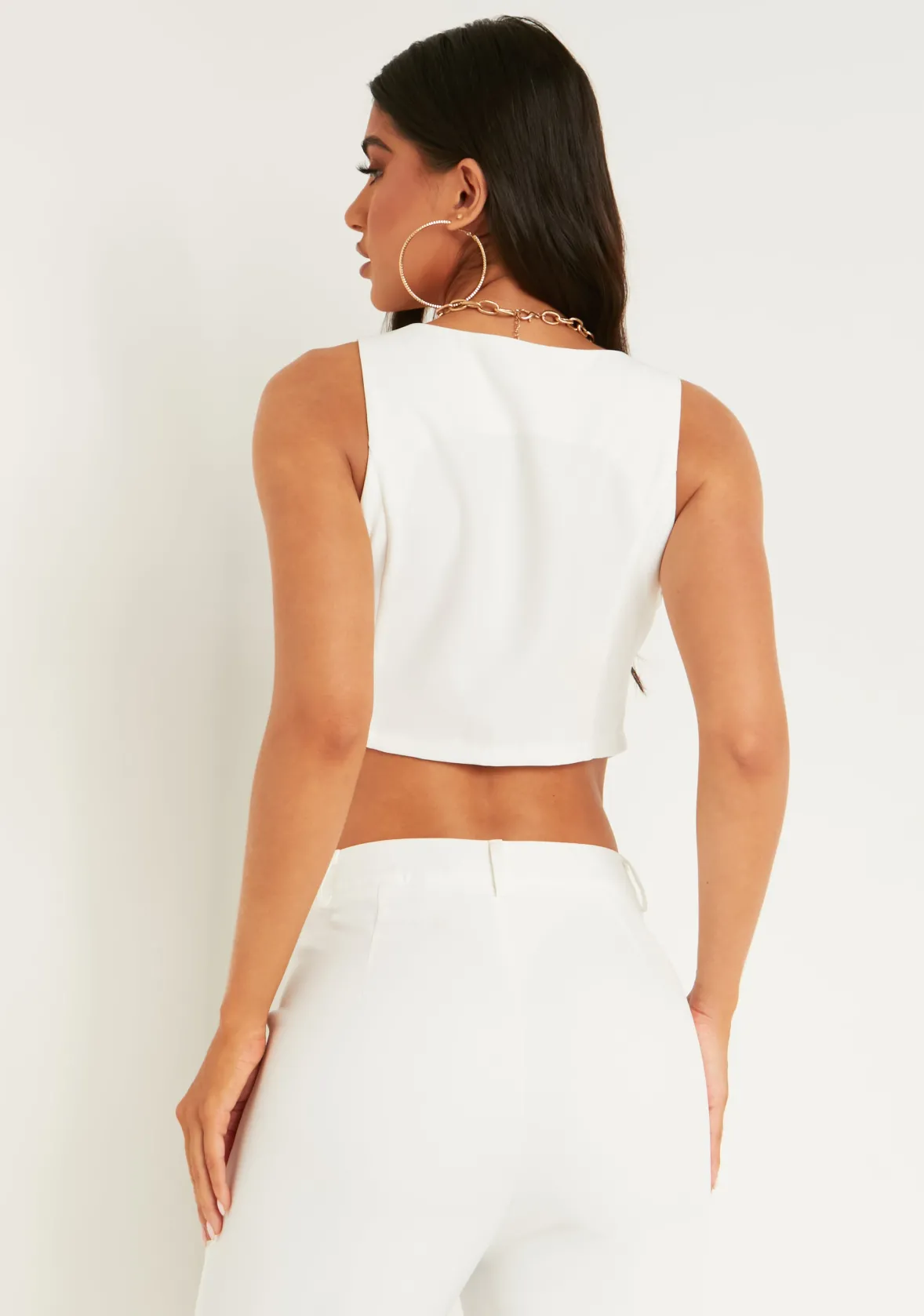 Ciara White Tailored Crop Waistcoat