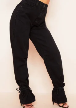 Cici Black Denim Dark Wash Tie Hem Straight Leg Jeans
