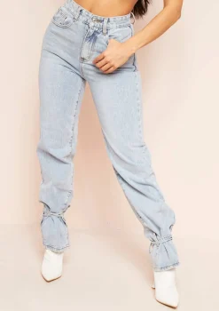 Cici Denim Light Wash Tie Hem Straight Leg Jeans