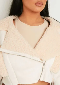 Cindy Cream Cropped Zipped Borg Coat