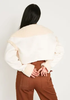 Cindy Cream Cropped Zipped Borg Coat