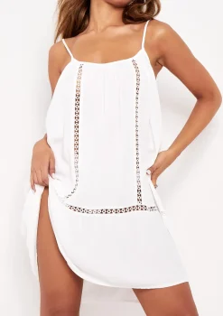 Claire White Crochet Detail Beach Mini Dress