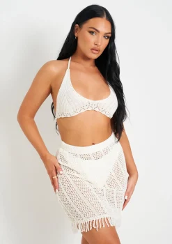 Clara White Knitted Crochet Bralet