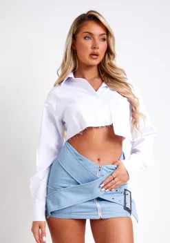 Cloe Mid Wash Pastel Blue Denim Belted Mini Skirt