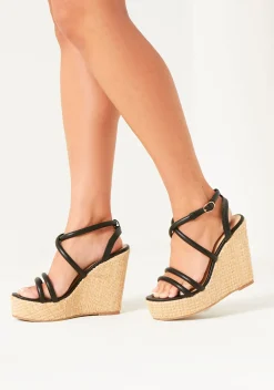 Codie Black Leather Strap Wedges