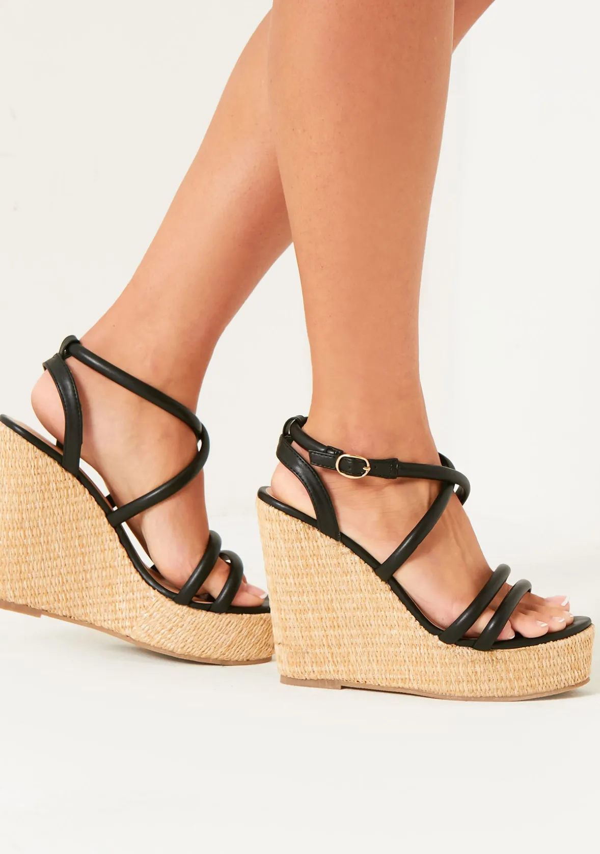 Codie Black Leather Strap Wedges