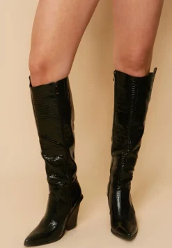 Colleen Black Knee High Croc Print Cow Boy Boots