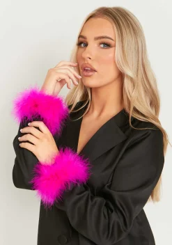 Connie Pink Feather Snap Cuffs Set Of 2
