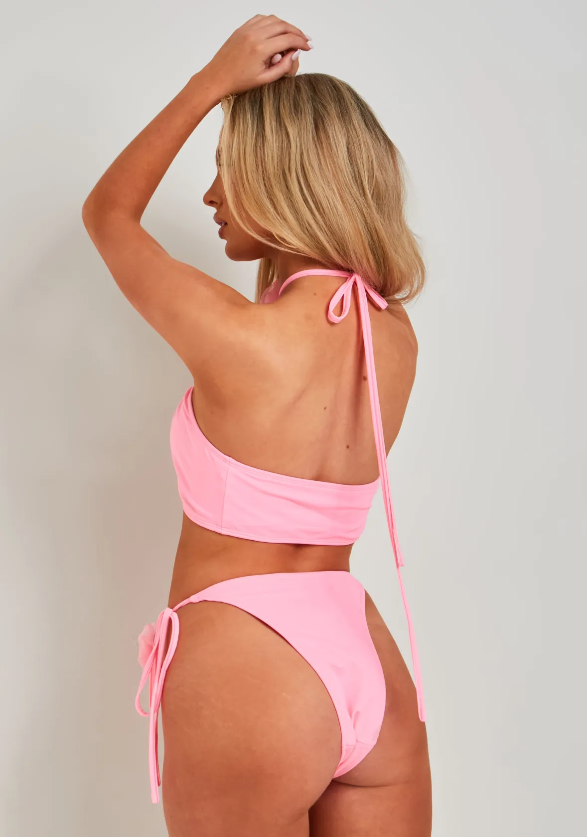 Connie Pink Flower Corsage Halter Neck Bikini Top